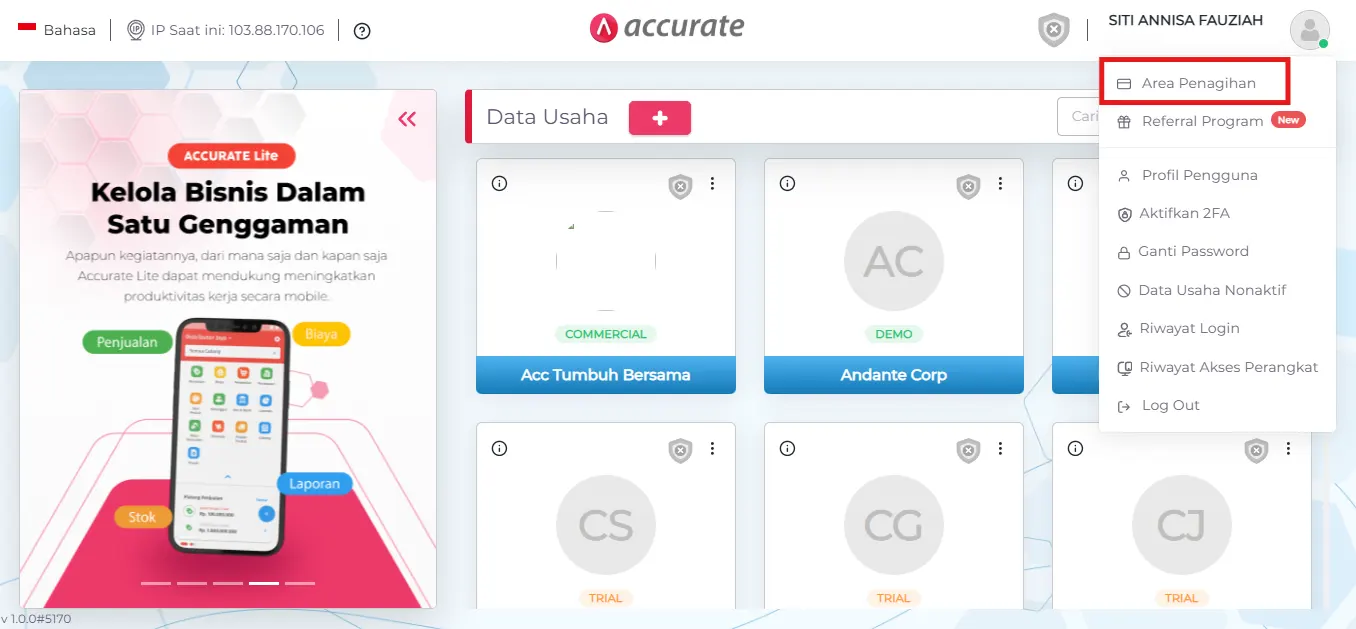 bayar tagihan Accurate via Tokopedia E-Invoicing